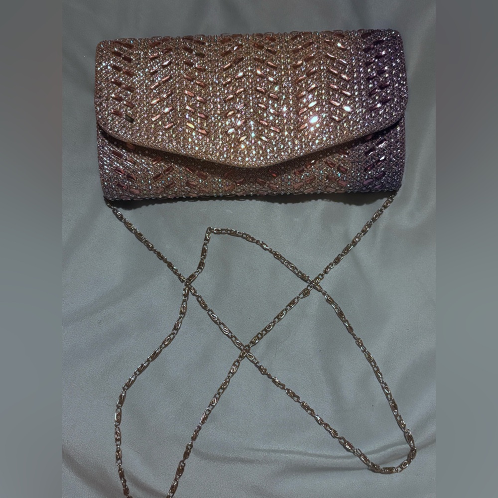 Elegant Pink Beaded Clutch w/ chain strap